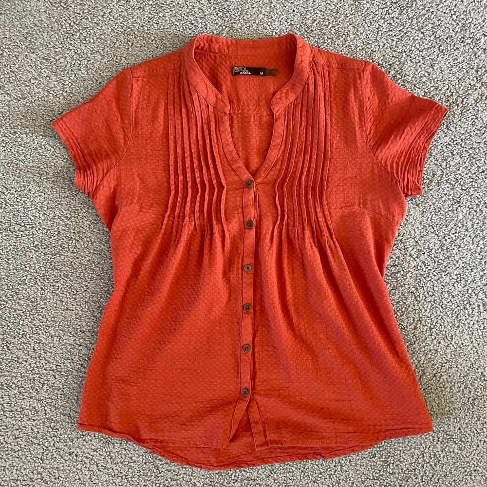 Prana henna orange button up shirt